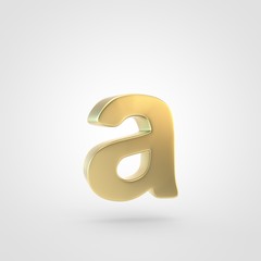 3D rendered golden letter A lowercase isolated on white background.