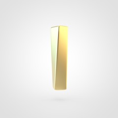 3D rendered golden letter L lowercase isolated on white background.