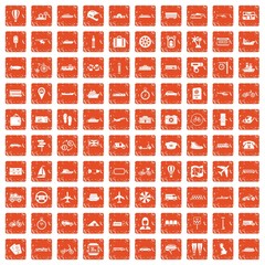 100 public transport icons set grunge orange