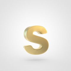 3D rendered golden letter S lowercase isolated on white background.