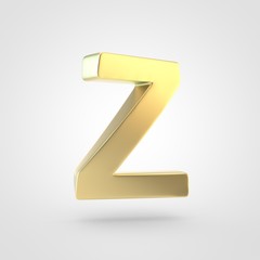 3D rendered golden letter Z uppercase isolated on white background.