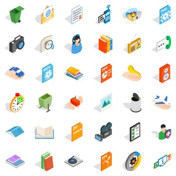 Video observation icons set, isometric style