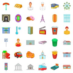 Municipal view icons set, cartoon style