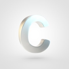 3D rendered silver letter C uppercase isolated on white background.