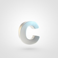 3D rendered silver letter C lowercase isolated on white background.