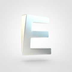 3D rendered silver letter E uppercase isolated on white background.