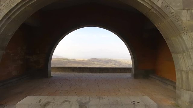 Breathtaking view of Ararat mountain from Charents Arch, travel inspiration