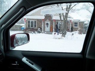 dropping off a boy during snow storm