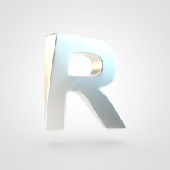 3D rendered silver letter R uppercase isolated on white background.