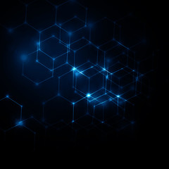 Abstract background with connected lines and dots for your design. Smooth lines, beautifully intertwined, shining dots and flashes on a dark background