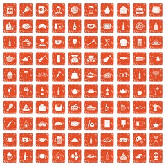 100 restaurant icons set grunge orange
