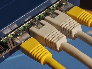Modem router switch with RJ45 ethernet plug ports