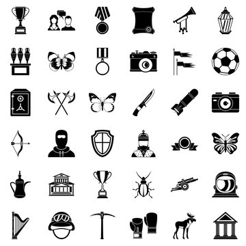 Museum study icons set, simple style