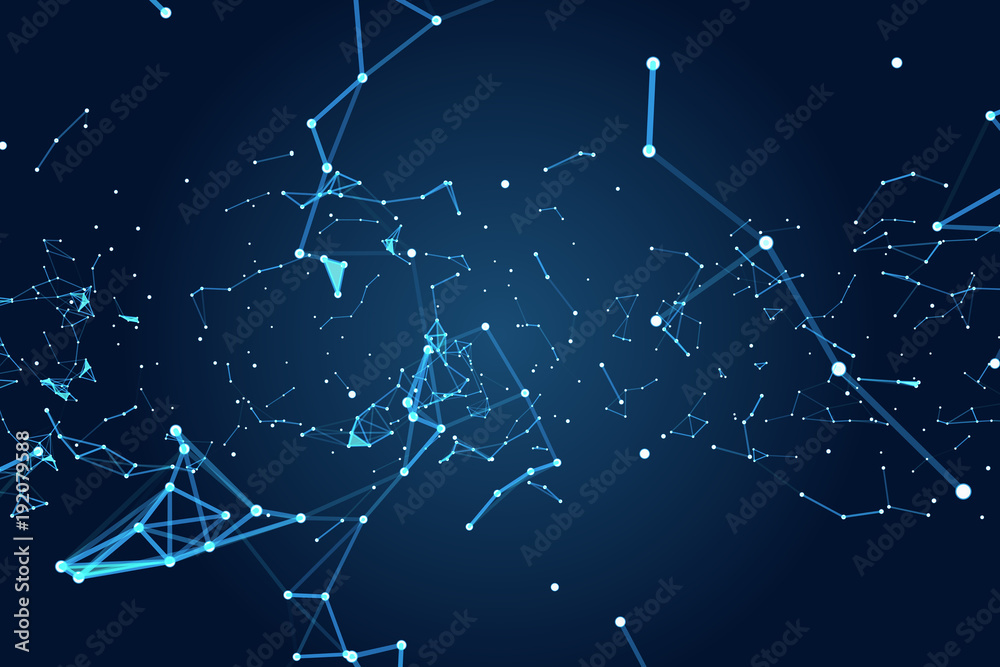 Wall mural abstract polygonal space with dot and line connection for use as technology or science background