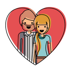 couple inside heart characters vector illustration design