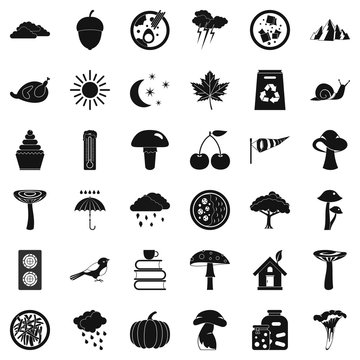 Forest world icons set, simple style