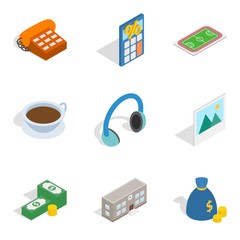 Business intervention icons set, isometric style
