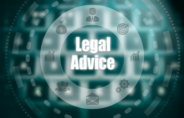 Selecting a Legal Advice business concept on a futuristic portable computer screen.