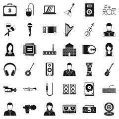 Music industry icons set, simple style