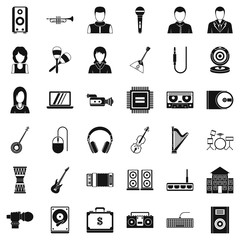 Sheet music icons set, simple style