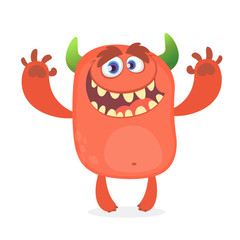 Cute furry red monster. Vector troll character. Design for children book, holiday decoration, stickers or print