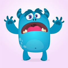 Cute furry blue monster. Vector bigfoot or troll character mascot. Design for children book, holiday decoration, stickers or print