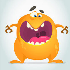 Angry cool cartoon fat monster. Orange vector monster character