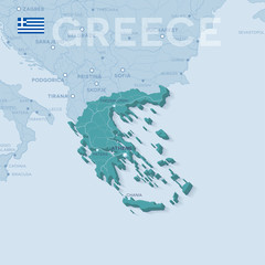 Map of cities and roads in Greece.
