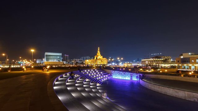 Small amphitheatre in Souq Waqif Park at night timelapse hyperlapse in Doha