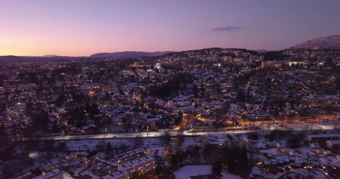 Side view on houses at Ullern, Skoyen in Oslo, Norway in winter