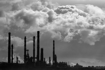 Black and white oil refinery
