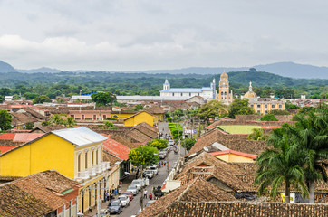 Granada city with Calle Real Xalteva in Nicaragua