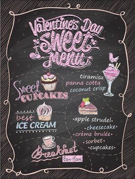 Valentine's day sweet menu chalkboard design