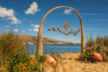 Totora arch on the Uros islands, Titicaca Lake, Peru