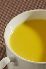 A cup of turmeric milk, sometimes called golden milk, a drink popular in India