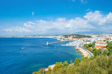 Fototapeta na wymiar Nice city french riviera mediterranean sea blue sky