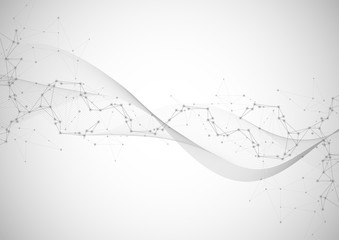 Illustration, global creative social network. Abstract polygonal background with lines and dots.