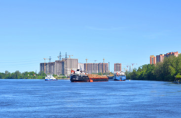 Cargo ship on the Neva river.