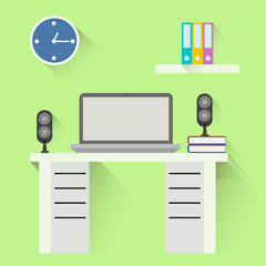 Desktop, flat design, office interior