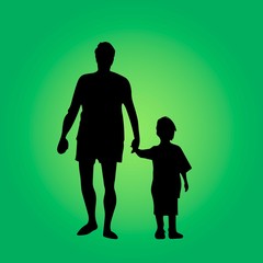 Father and Son Holding Hands Walking Together