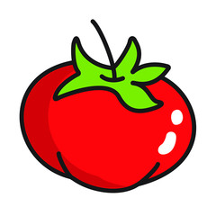 Cute cartoon tomato on white background for advertising, t-shirt, food, colorbook