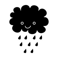 cute cartoon happy cloud rain drops vector illustration black and white design