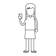 woman holding smartphone using technology vector illustration outline image