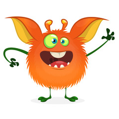 Cute cartoon orange monster. Vector fat monster mascot character isolated on white. Halloween design for party decoration, print or children book