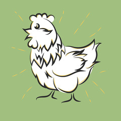 Chicken hand drawn, Happy white hen. Vector