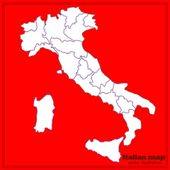 Map of Italy with red background. Vector illustration.