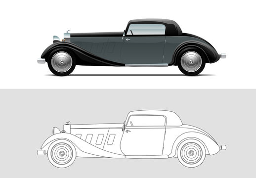 Vector illustration of Whittell Duesenberg. Old timer, classic car.