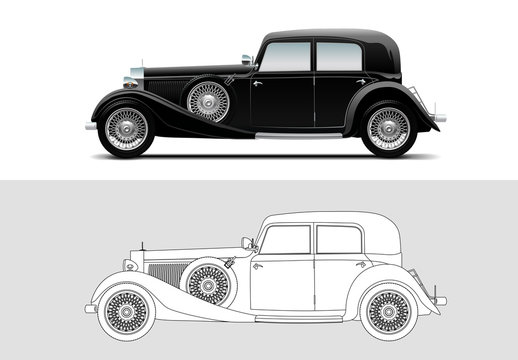 Vector illustration of Mercedes-Benz 380, 1933, Old timer, classic car.