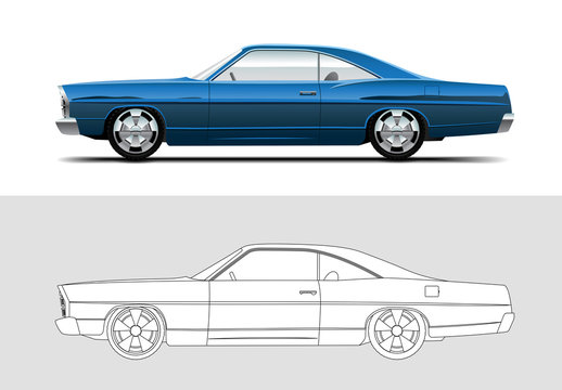 Vector illustration of Chervolet Impala 1966, Old timer, classic car.