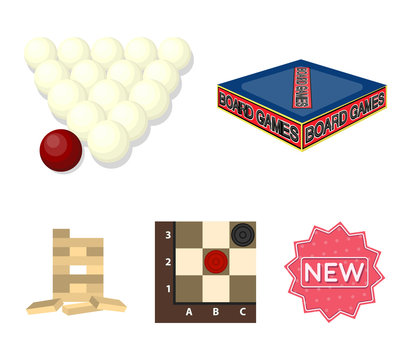 Board game cartoon icons in set collection for design. Game and entertainment vector symbol stock web illustration.